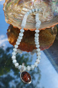 Aquamarine Beaded Necklace with Tigers Eye Pendant