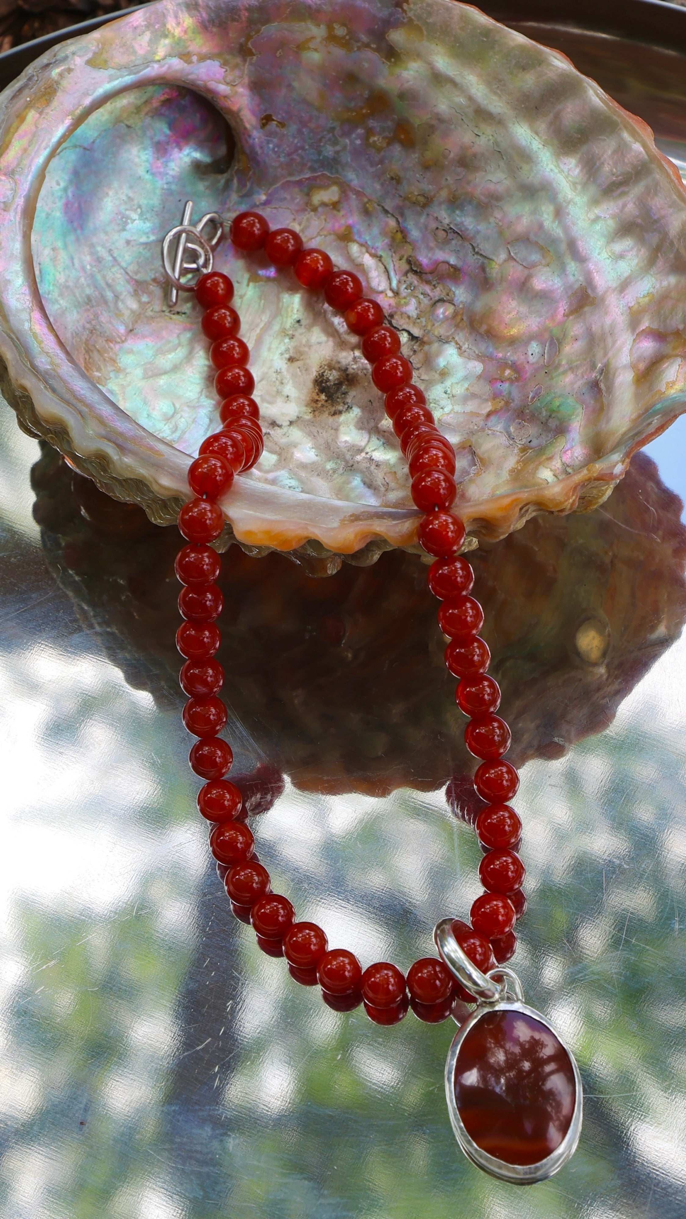 Carnelian Beaded Necklace with Red Agate Pendant