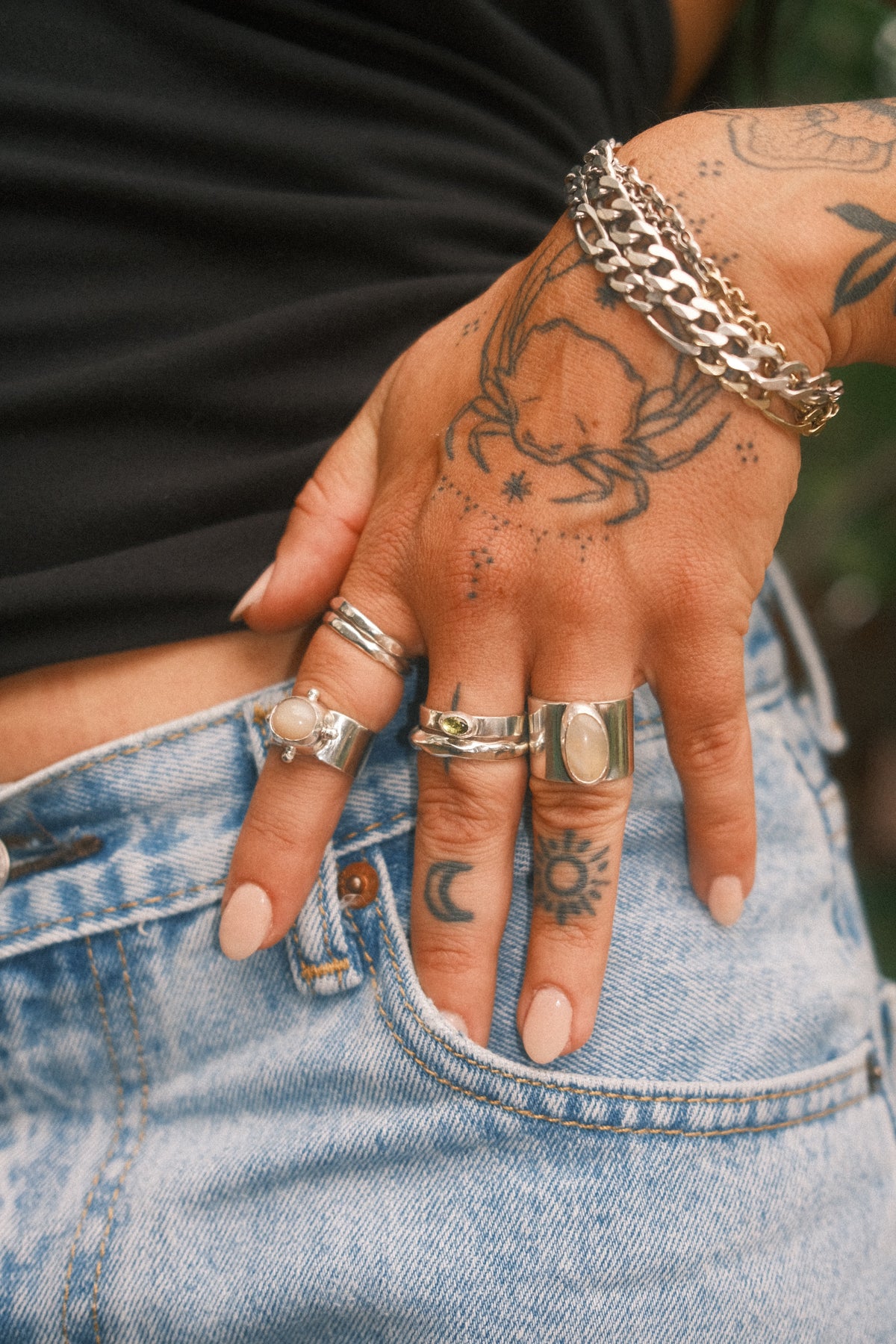 Wide Band Moonstone Ring